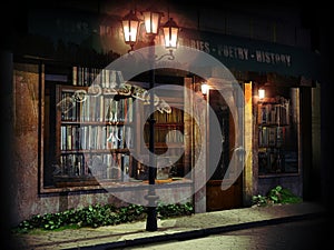 Bookshop at night