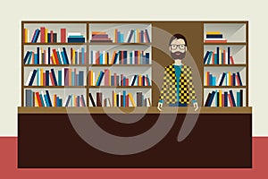 Bookstore and bookseller man.