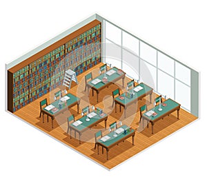 Bookstore Library Isometric Interior