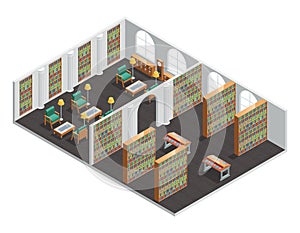 Bookstore And Library Isometric Interior