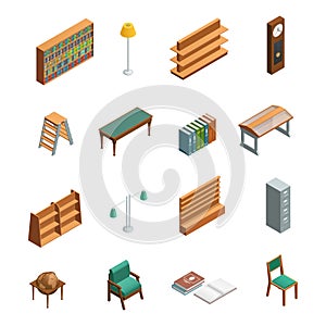 Bookstore Library Isometric Interior Elements