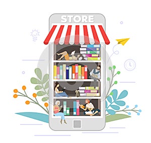 Bookstore online concept vector flat style design illustration