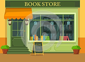 Bookstore or shop with books, store showcase photo