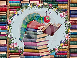 Bookworm with books