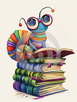 Bookworm with books