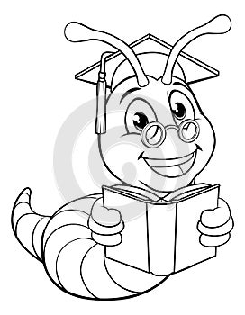 Bookworm Cute Cartoon Worm Coloring Book Page photo