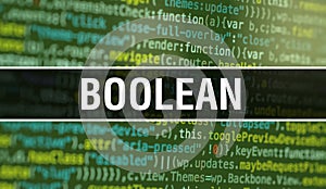 Boolean with Abstract Technology Binary code Background.Digital binary data and Secure Data Concept. Software / Web Developer