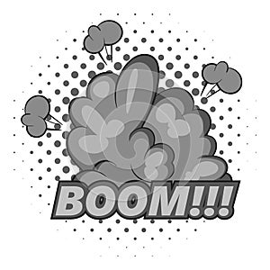 Boom, comic book explosion icon monochrome