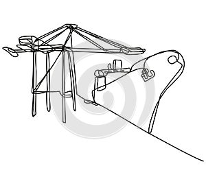 Boom Crane Loading a Cargo Ship Continuous Line Drawing