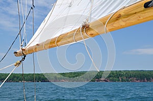 Boom and Foresail of Schooner Sailboat