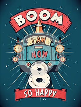 Boom I Am Now 8, So Happy - 8th birthday Gift T-Shirt Design Vector. Retro Vintage 8 Years Birthday Celebration Poster Design