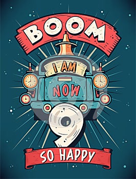 Boom I Am Now 9, So Happy - 9th birthday Gift T-Shirt Design Vector. Retro Vintage 9 Years Birthday Celebration Poster Design
