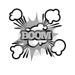 Boom lettering logo colorless flat vector poster on white