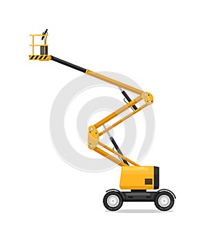 Boom lift on wheel isolated on white background photo