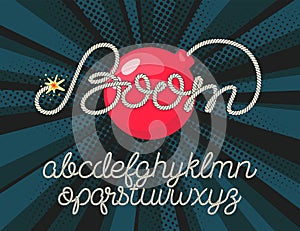 Boom - rope alphabet font lettering with bomb