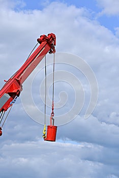 Boom truck in action lifting