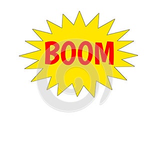 Boom web icon. An isolated label, sticker or icon graphic in golden star brust in red letters.
