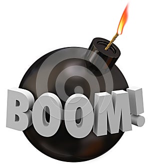 Boom Word Round Bomb Explosion Warning Danger