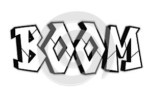 Boom word trippy psychedelic graffiti style letters.Vector hand drawn doodle cartoon logo boom illustration. Funny cool