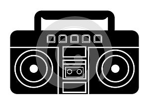 Boombox icon. Vector illustration of boombox in glyph style, solated on white background. Retro portable stereo radio cassette photo