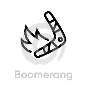 Boomerang on Fire vector icon. Editable line