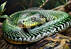 Boomslang snake in the wild nature. Dangerous snake