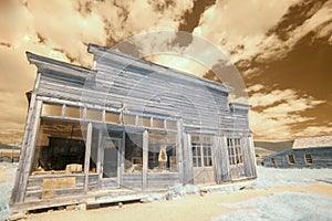 Boone Store and Warehouse in Bodie, California in infrared