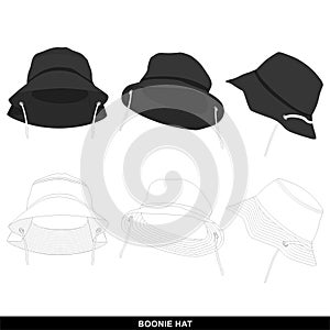 Boonie Hat Minimalis and Modern Simple Design Black and White Color Mockup Template Commercial Use
