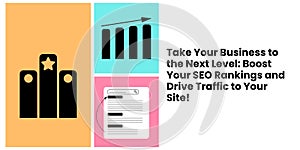 Boosting SEO Rankings Banner on Light Background. Stylish SEO Banner with Black Text and Icons for Business