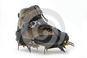 Boot with crampons.