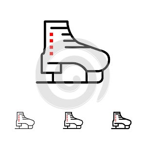 Boot, Ice, Skate, Skates, Skating Bold and thin black line icon set