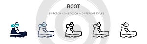 Boot icon in filled, thin line, outline and stroke style. Vector illustration of two colored and black boot vector icons designs
