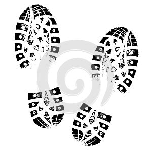 Boot Imprint. Human footprints shoe silhouette. Isolated on white background