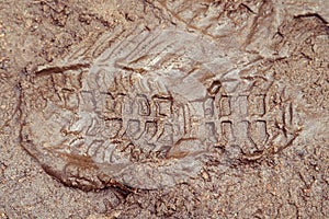 Boot print in brown mud