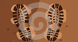 Boot Print Trail on Brown Background
