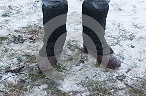 Boot valenki on the snow