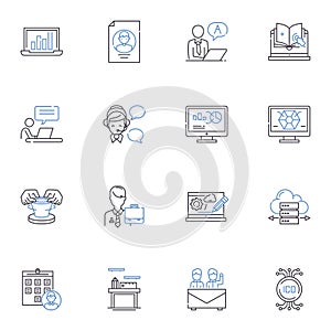 Bootcamp and training line icons collection. intensive, rigorous, challenging, immersive, transformative, disciplined photo