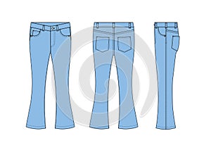 Bootcut jeans pants vector template illustration | blue