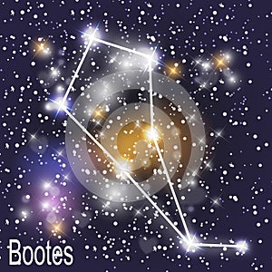 Bootes Constellation with Beautiful Bright Stars on the Background of Cosmic Sky Vector