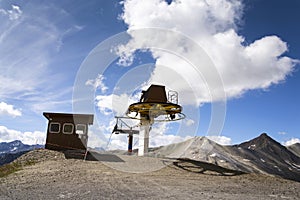 Booth on top of cableway in Alps mountains, Livigno Italy