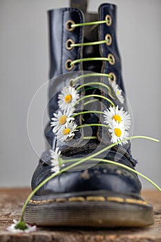 Boots with Daisy Flowers