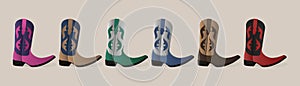 Boots detailed illustration leather casual shoes color collection cowboy outfit