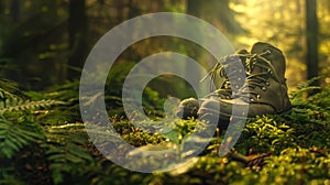 The boots in the forest.AI generated image