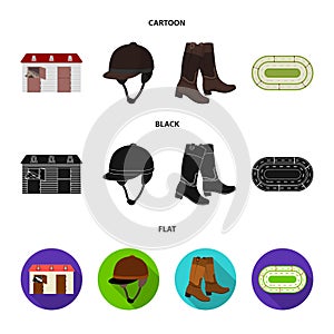 Boots, grass, stadium, track, rest .Hippodrome and horse set collection icons in cartoon,black,flat style vector symbol