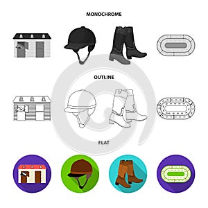 Boots, grass, stadium, track, rest .Hippodrome and horse set collection icons in flat,outline,monochrome style vector