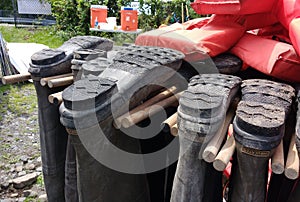 Boots Hanging Upside Down, Hip Wader Storage, Life Jackets, USA