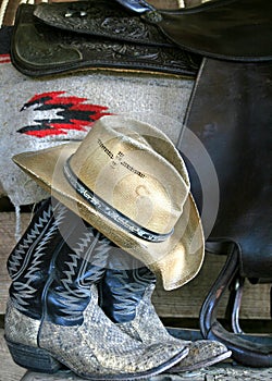 Boots, hat and saddle