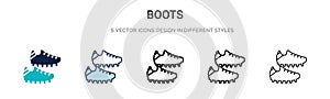 Boots icon in filled, thin line, outline and stroke style. Vector illustration of two colored and black boots vector icons designs