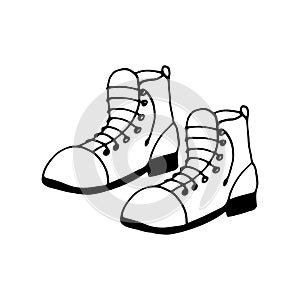 boots icon. hand drawn doodle. vector, scandinavian, nordic, minimalism, monochrome. hiking shoes.