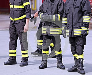 Boots of italian firefighters inthe fire station